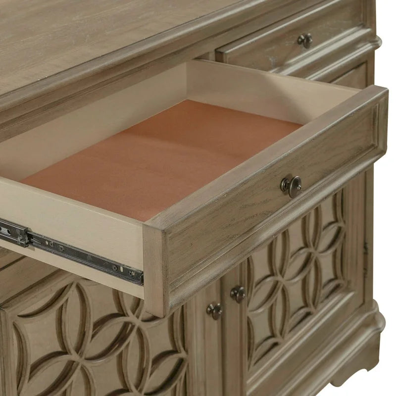 Antique White Mirrored Buffet with Poplar Solids and Oak Veneers