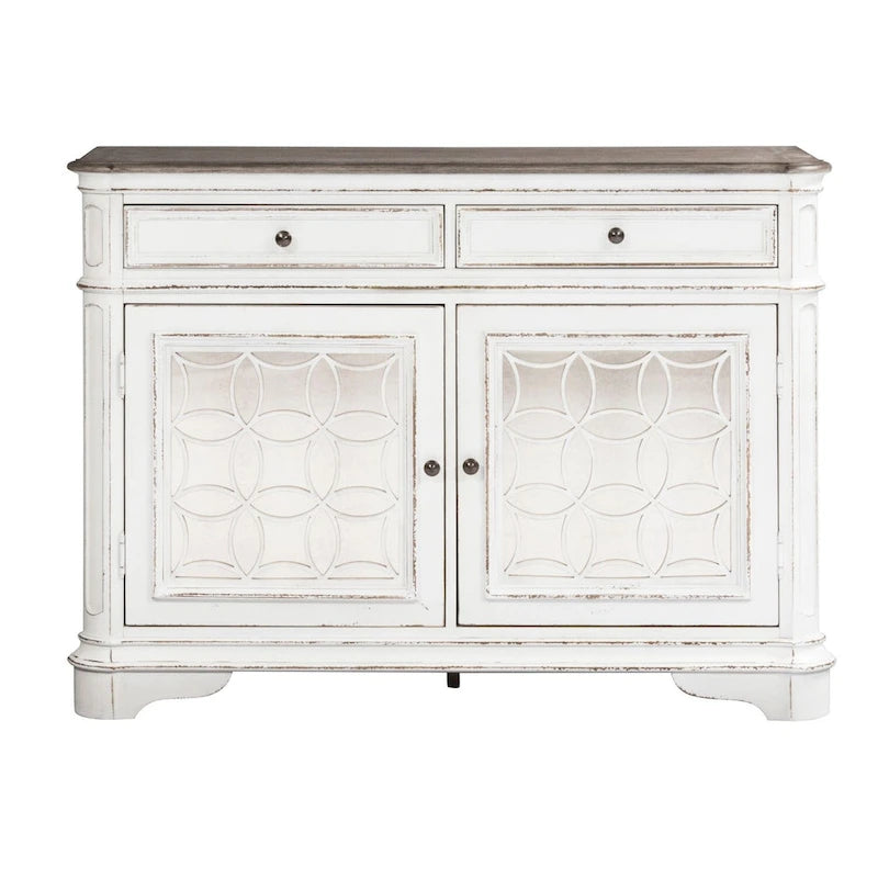 Antique White Mirrored Buffet with Poplar Solids and Oak Veneers