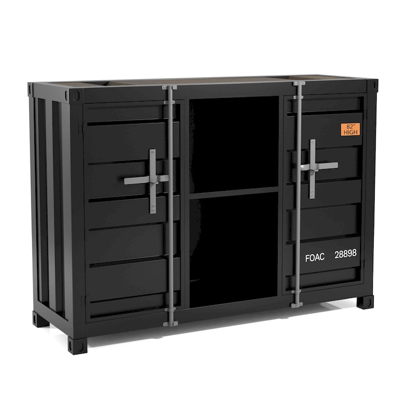 Industrial 46-inch Steel 6-Shelf Console Table with Side Cabinets