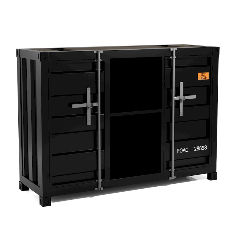 Industrial 46-inch Steel 6-Shelf Console Table with Side Cabinets