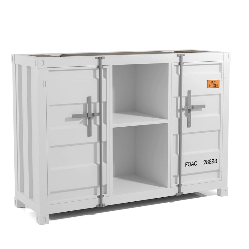 Industrial 46-inch Steel 6-Shelf Console Table with Side Cabinets