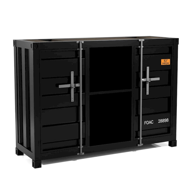 Industrial 46-inch Steel 6-Shelf Console Table with Side Cabinets