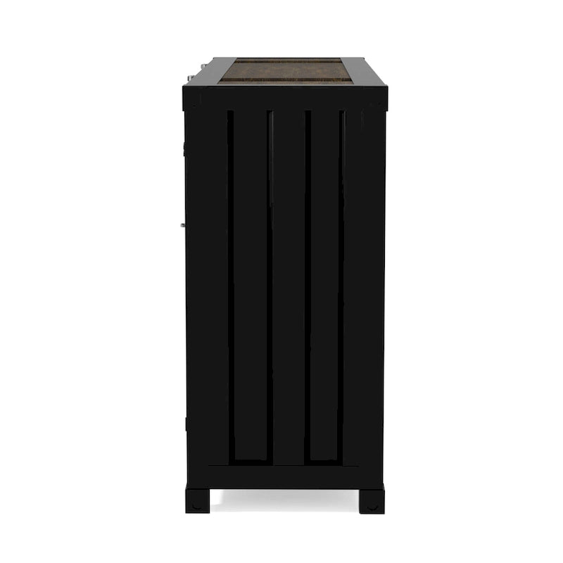 Industrial 46-inch Steel 6-Shelf Console Table with Side Cabinets