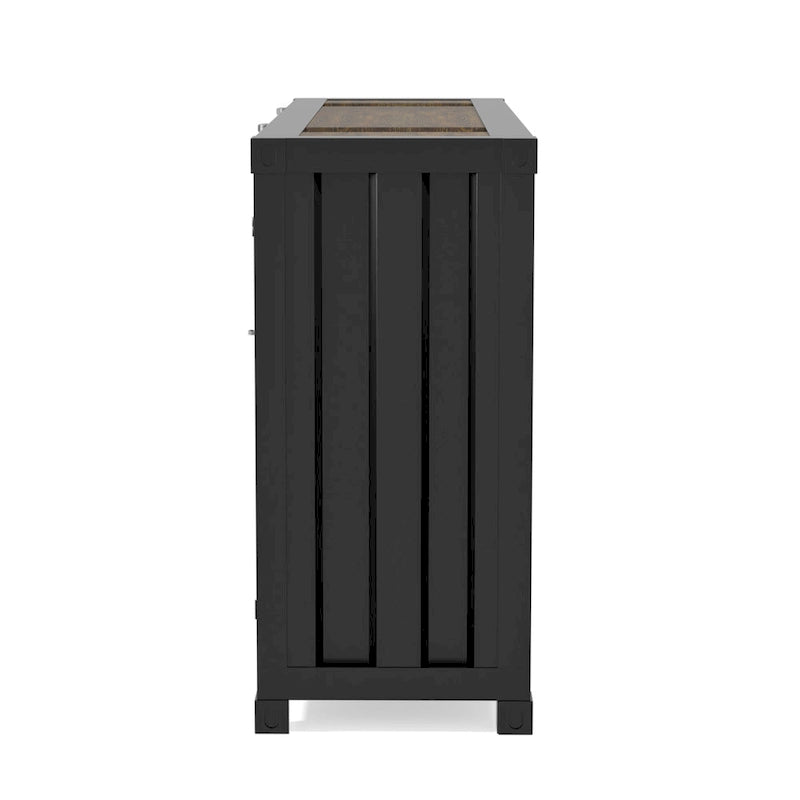 Industrial 46-inch Steel 6-Shelf Console Table with Side Cabinets