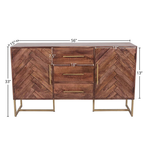 2-Door 3-Drawer Herringbone Mango Wood Cabinet