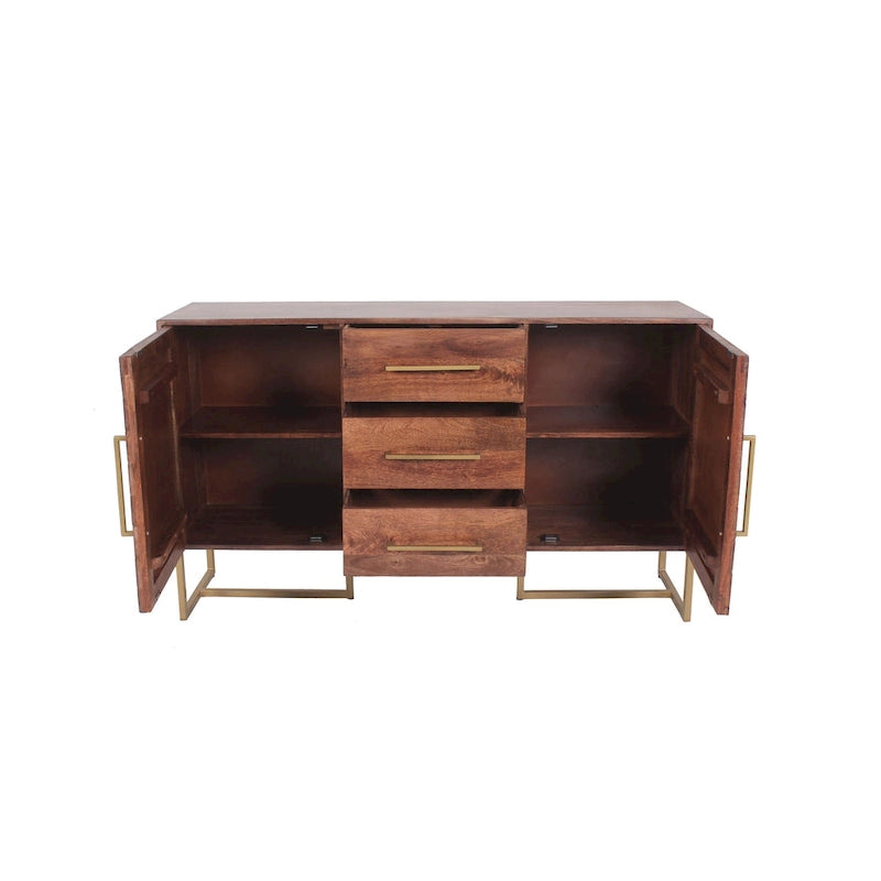 2-Door 3-Drawer Herringbone Mango Wood Cabinet