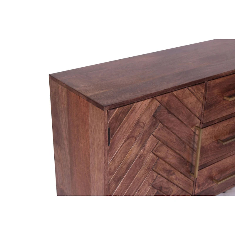 2-Door 3-Drawer Herringbone Mango Wood Cabinet