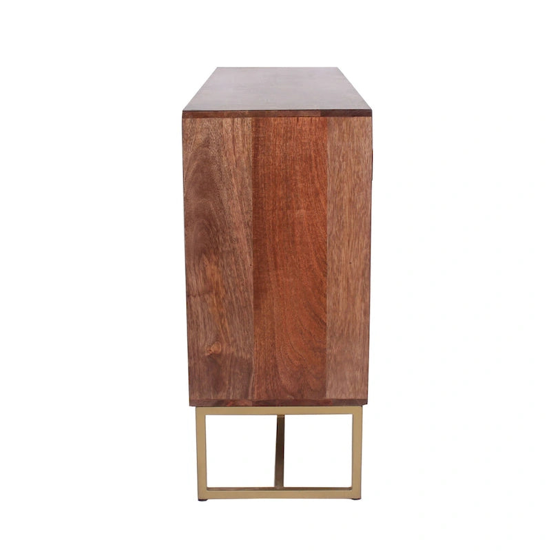 2-Door 3-Drawer Herringbone Mango Wood Cabinet
