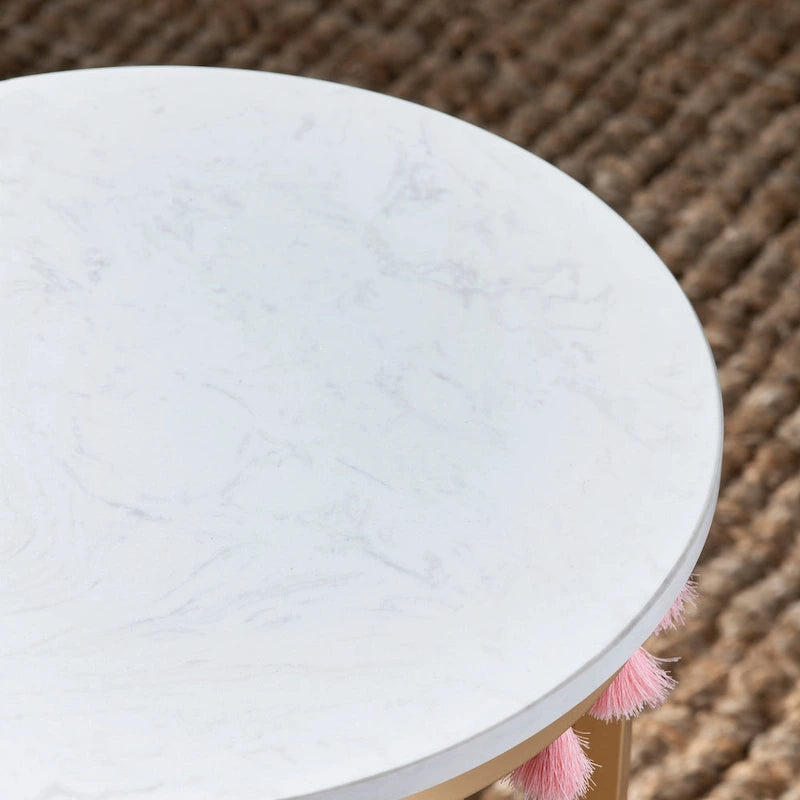 Marble Top Accent Table with Pink Tassels - 16 x 16 x 24