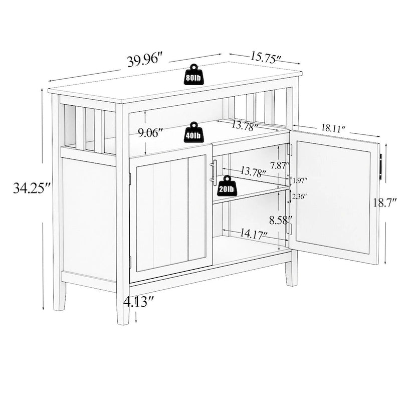 Kitchen Storage Sideboard with 2 Shelves