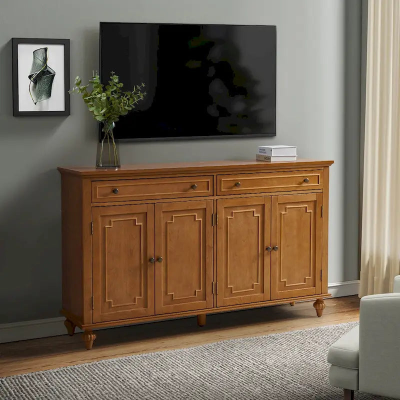 58" Traditional Wide 2 Drawer Sideboard with Adjustable Shelves