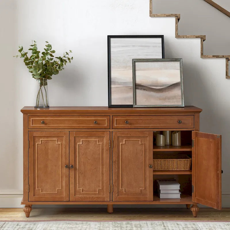 58" Traditional Wide 2 Drawer Sideboard with Adjustable Shelves