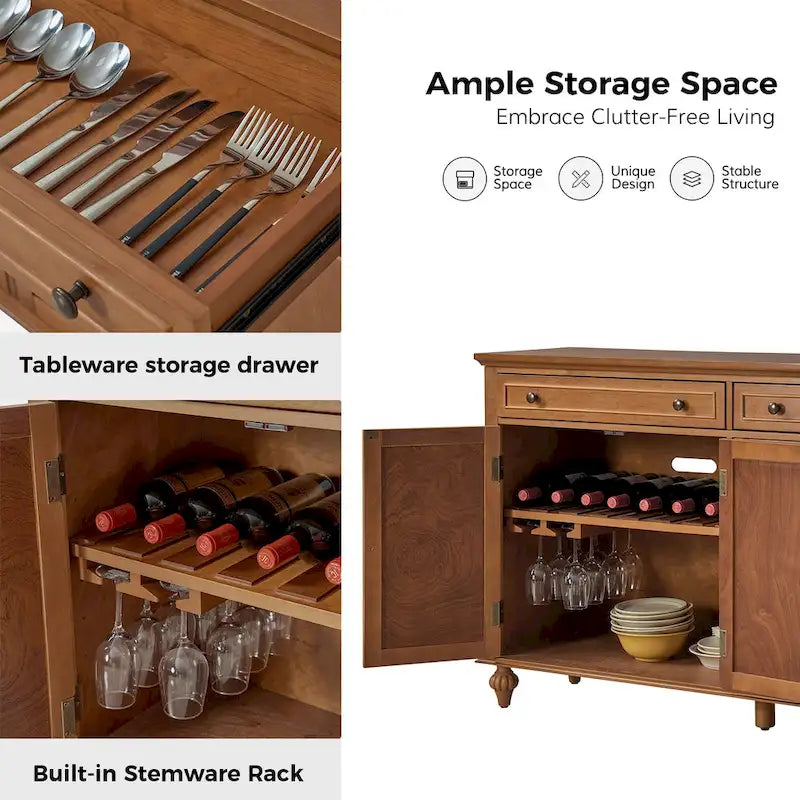 58" Traditional Wide 2 Drawer Sideboard with Adjustable Shelves