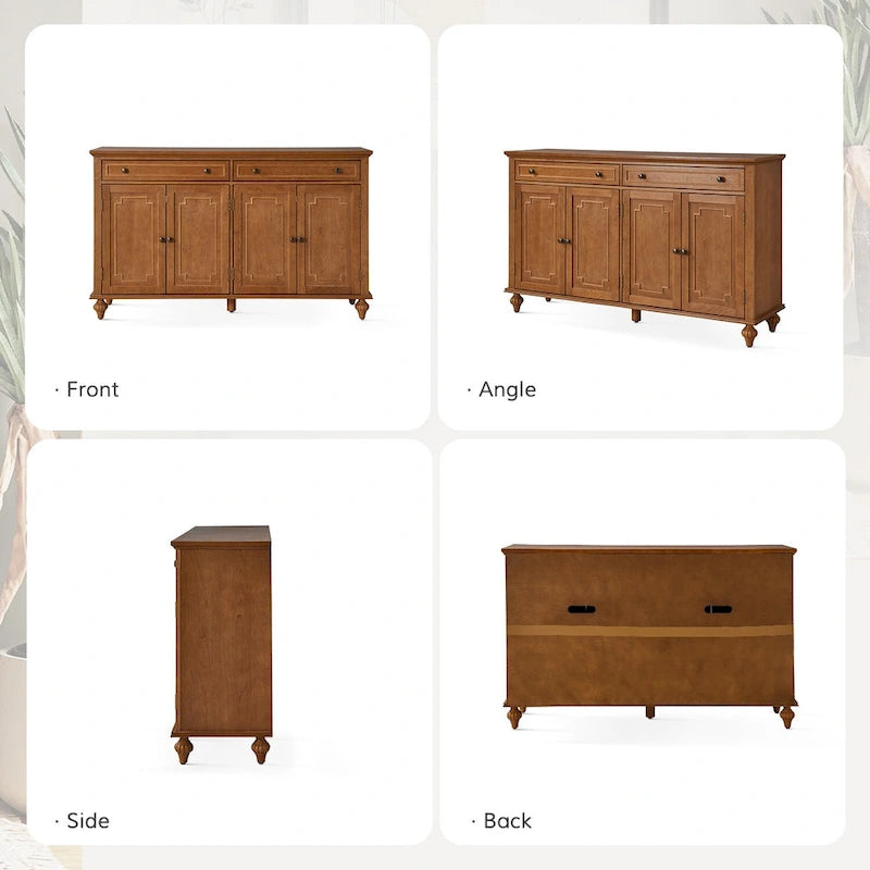 58" Traditional Wide 2 Drawer Sideboard with Adjustable Shelves