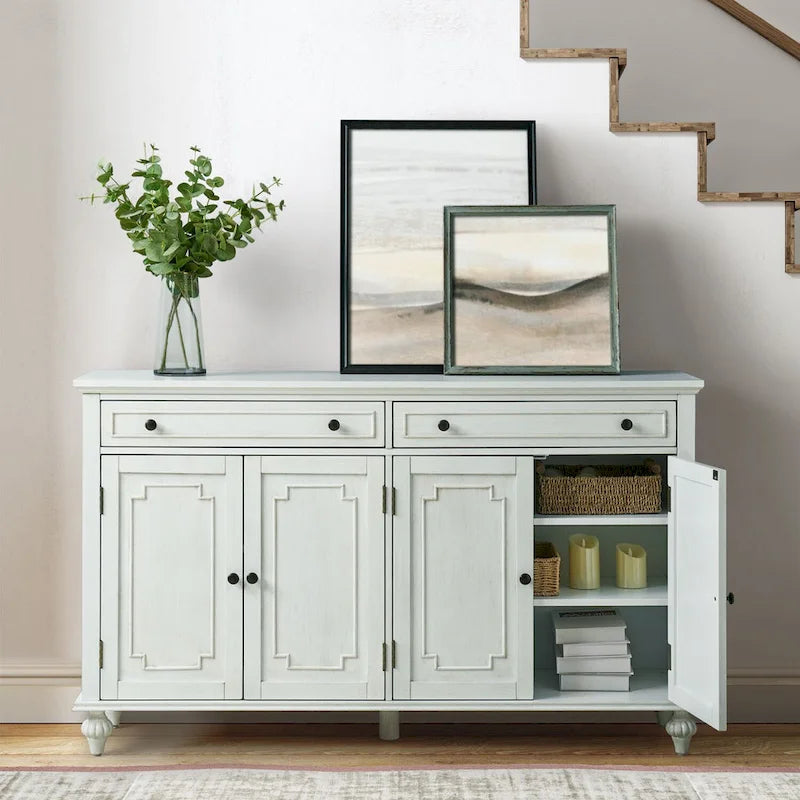 58" Traditional Wide 2 Drawer Sideboard with Adjustable Shelves