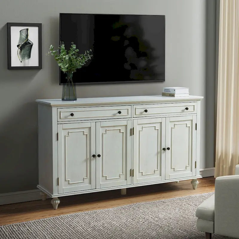 58" Traditional Wide 2 Drawer Sideboard with Adjustable Shelves