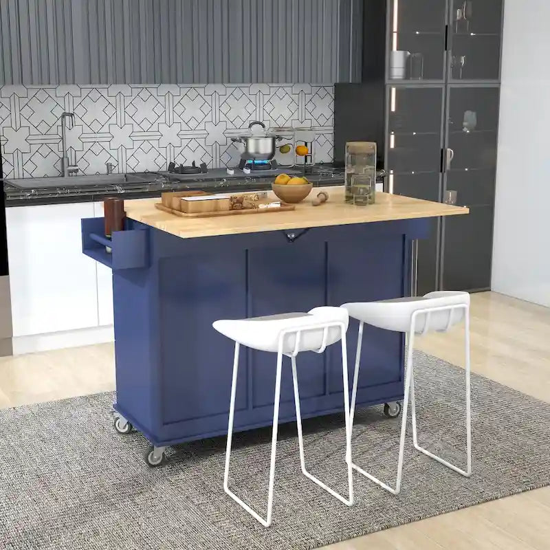 Rolling Mobile Kitchen Island with Drop Leaf - Solid Wood Top, Locking Wheels & Storage Cabinet 52.7 Inch Width
