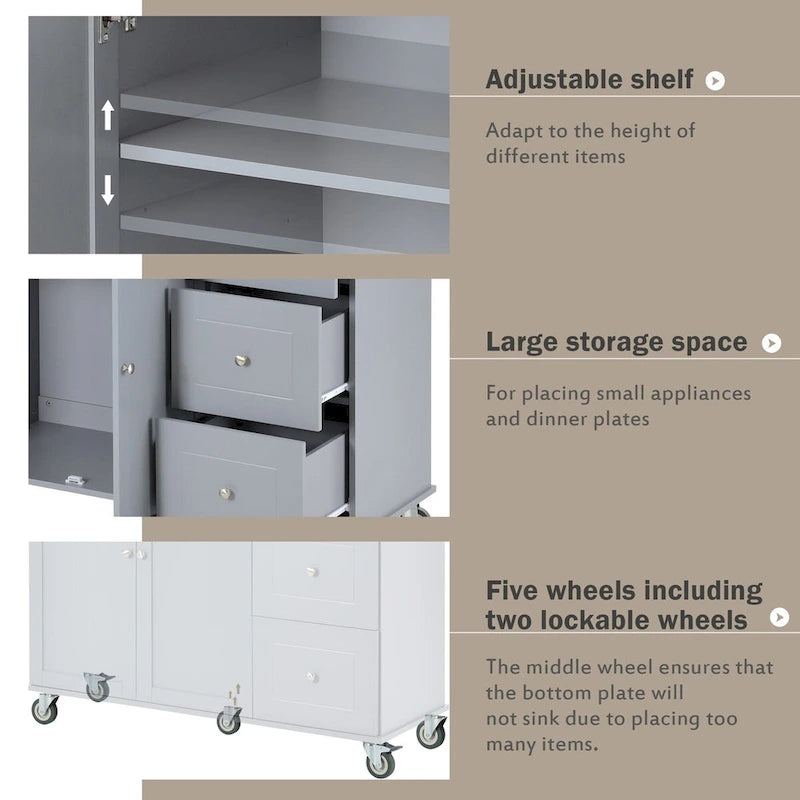 Rolling Mobile Kitchen Island with Drop Leaf - Solid Wood Top, Locking Wheels & Storage Cabinet 52.7 Inch Width