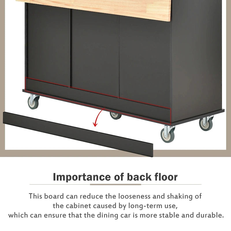 Rolling Mobile Kitchen Island with Drop Leaf - Solid Wood Top, Locking Wheels & Storage Cabinet 52.7 Inch Width