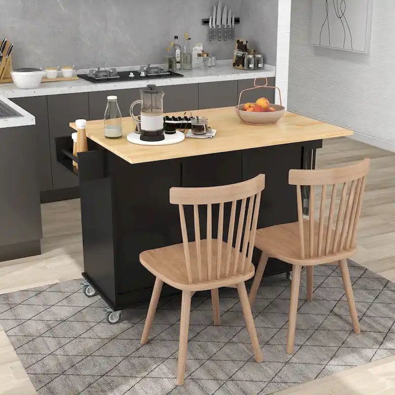 Rolling Mobile Kitchen Island with Drop Leaf - Solid Wood Top, Locking Wheels & Storage Cabinet 52.7 Inch Width