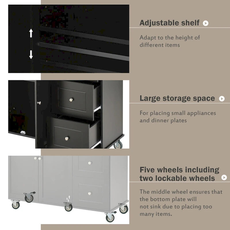 Rolling Mobile Kitchen Island with Drop Leaf - Solid Wood Top, Locking Wheels & Storage Cabinet 52.7 Inch Width