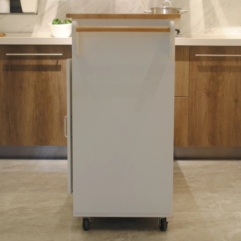 Kitchen Island & Kitchen Cart, Rubber Wood Top, Big & Adjustable Shelf Inside Cabinet for Different Utensils.