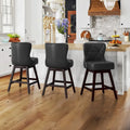 Tabourets de bar pivotants Mid-Century Modern 26 po avec cadre en bois, similicuir et lin, lot de 3