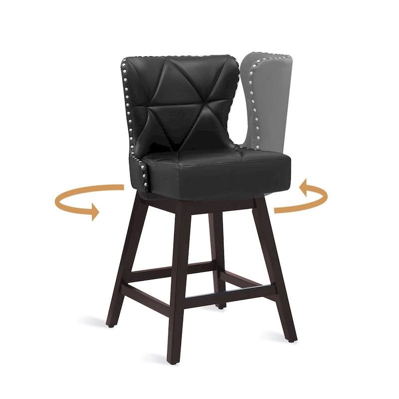 26 in. Mid-Century Modern Swivel Bar Stools Faux Leather and Linen Counter Stools with Wood Frame Set of 3