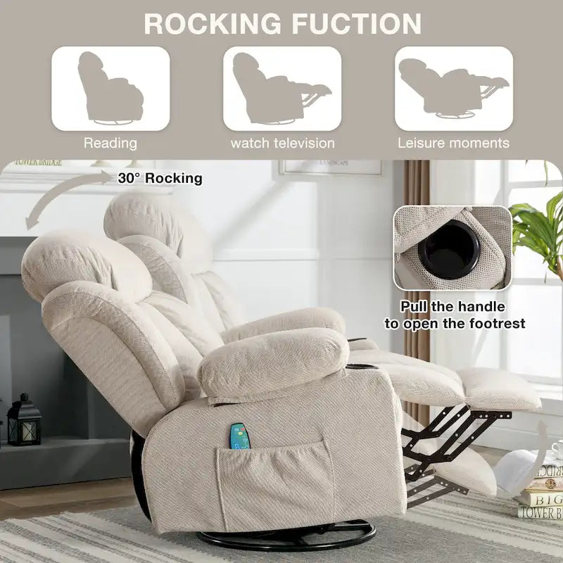 Dotted Velvet Massage Heated Manual Recliner Chair w/360 Swivel Base