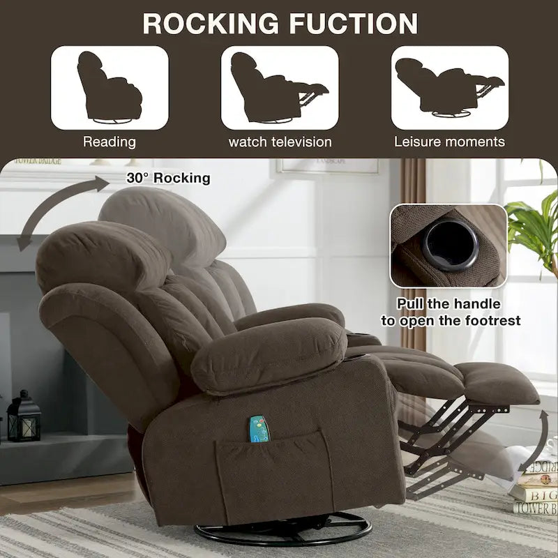 Dotted Velvet Massage Heated Manual Recliner Chair w/360 Swivel Base
