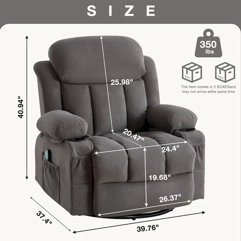 Dotted Velvet Massage Heated Manual Recliner Chair w/360 Swivel Base