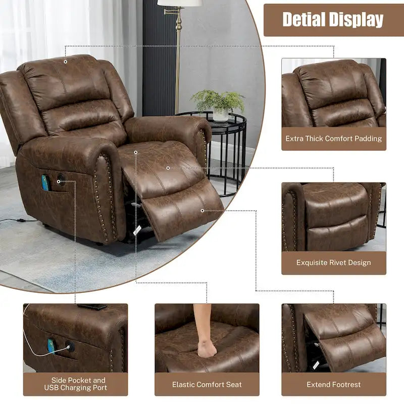 Faux Leather Oversized Power Lift Recliner Remote, Massage& Heating