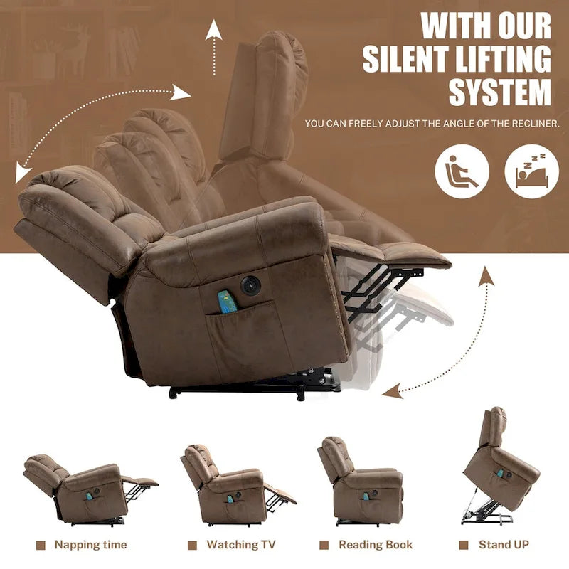 Faux Leather Oversized Power Lift Recliner Remote, Massage& Heating