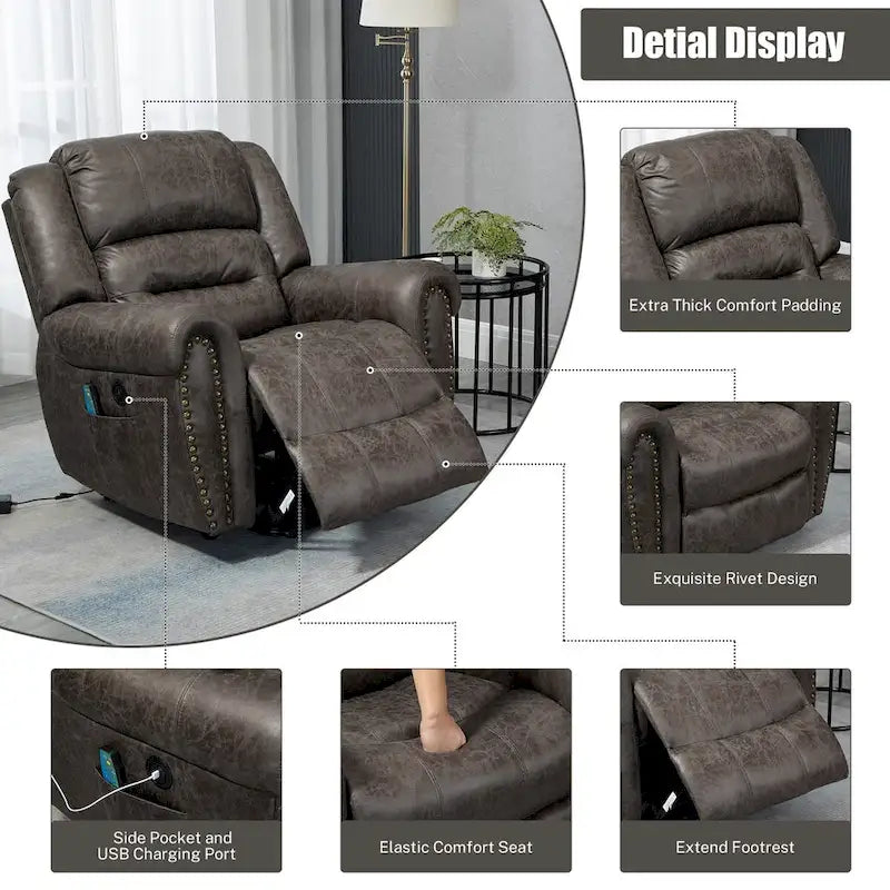 Faux Leather Oversized Power Lift Recliner Remote, Massage& Heating