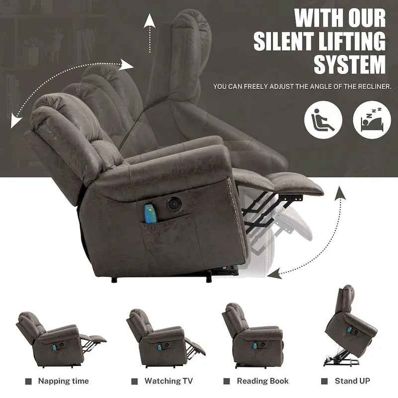 Faux Leather Oversized Power Lift Recliner Remote, Massage& Heating