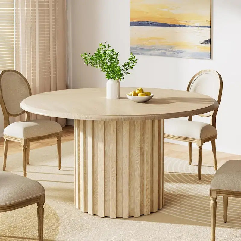 Round Dining Table, 47.24 Farmhouse Kitchen Table, Dinner Table