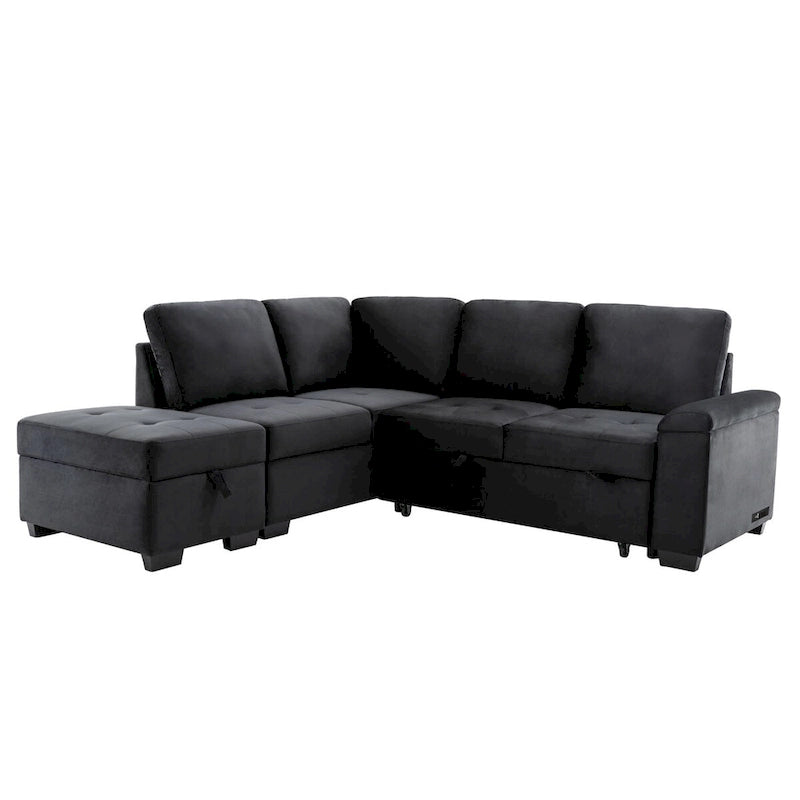 L-Shaped Corner Sectional Sofa Bed with Storage and USB Charging