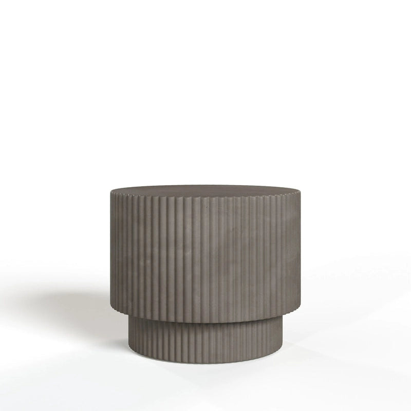 Modern Grey Ribbed Concrete Cylindrical End Table