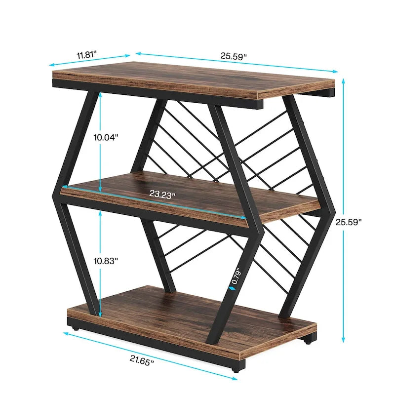 25 End Table 3-Tier Side Table with Metal Frame for Living Room Couch Side, Nightstands Bedsides Table for Bedroom