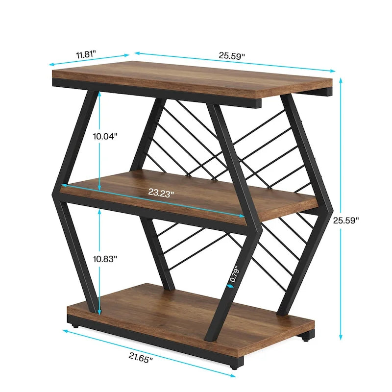 25 End Table 3-Tier Side Table with Metal Frame for Living Room Couch Side, Nightstands Bedsides Table for Bedroom
