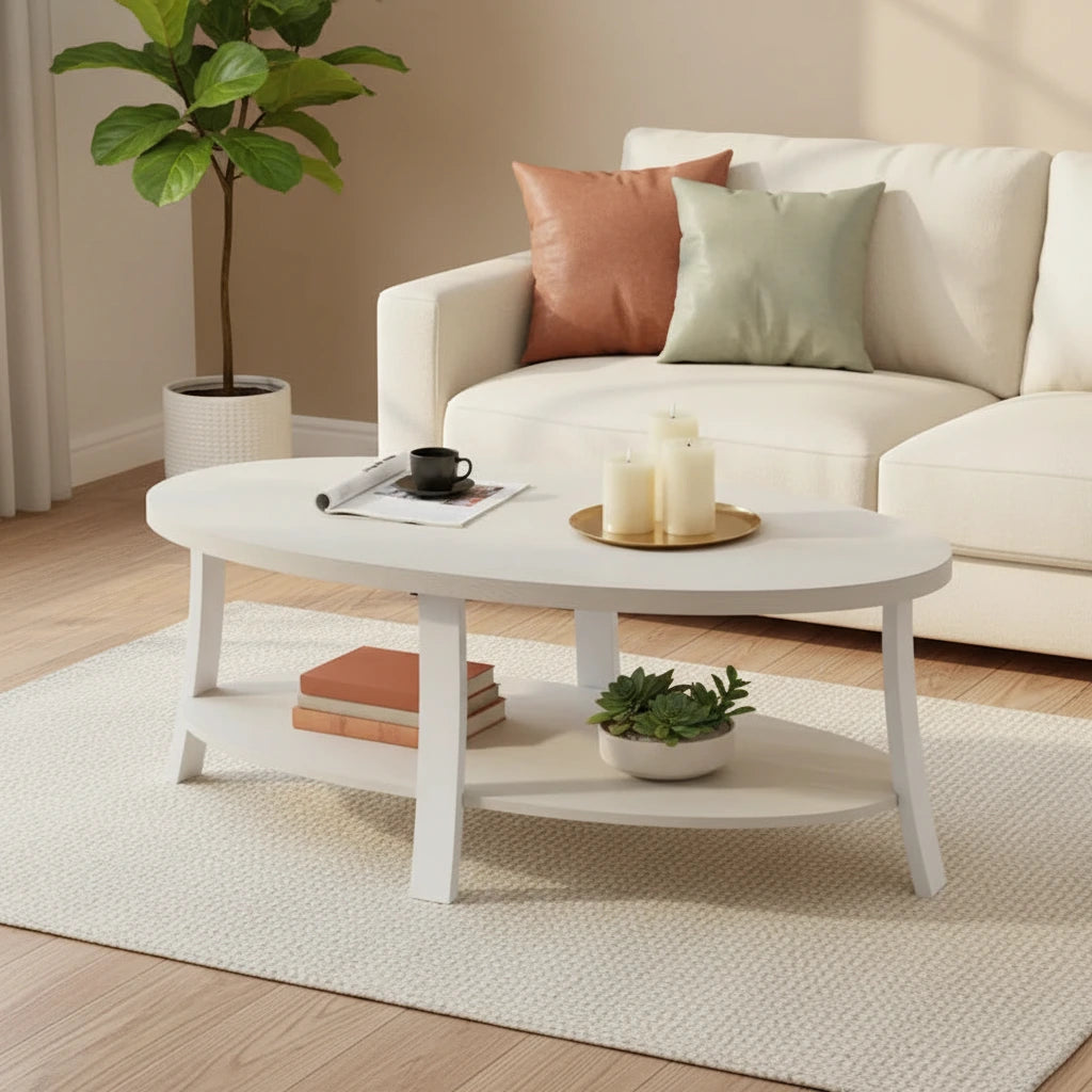 Contemporary Oval Wood Shelf Coffee Table