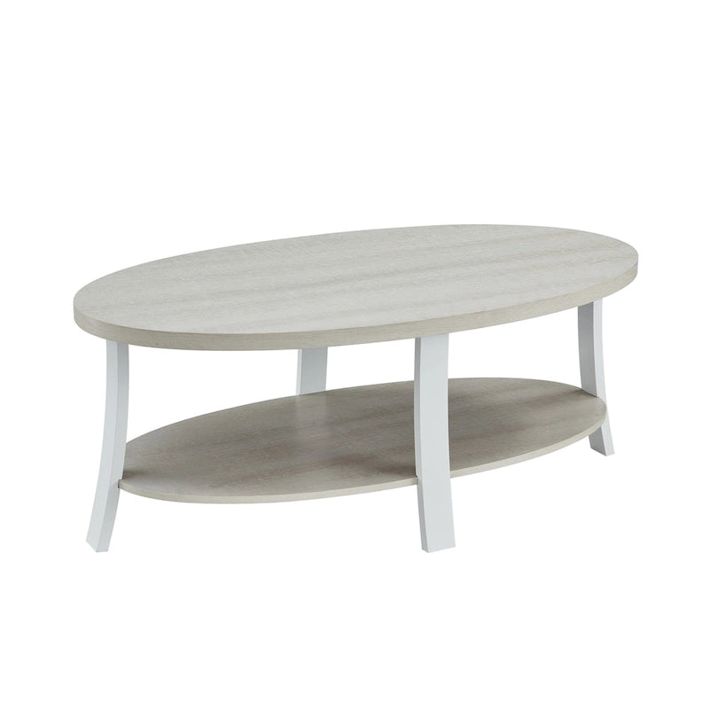 Table basse contemporaine ovale en bois avec étagère