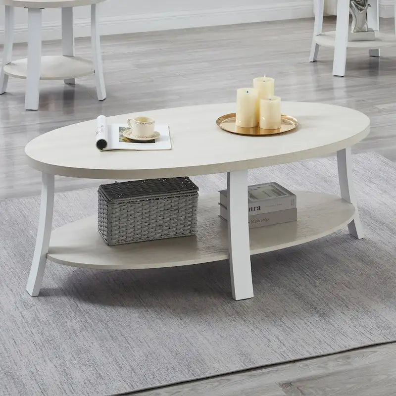 Table basse contemporaine ovale en bois avec étagère