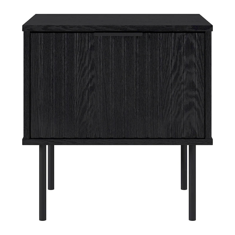 Fluted Side Table with Drawer, Black Wood Grain Finish