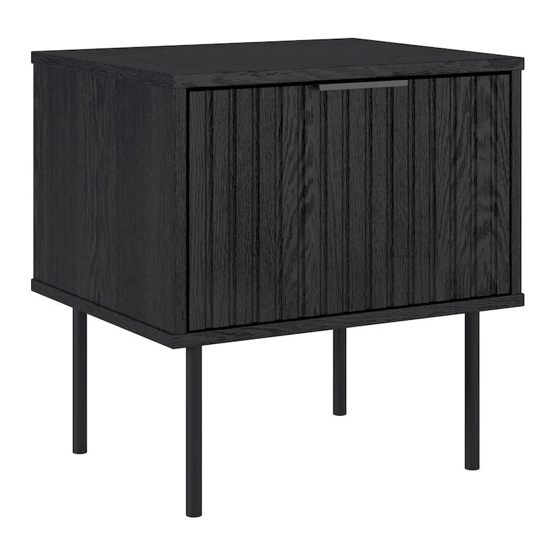 Fluted Side Table with Drawer, Black Wood Grain Finish