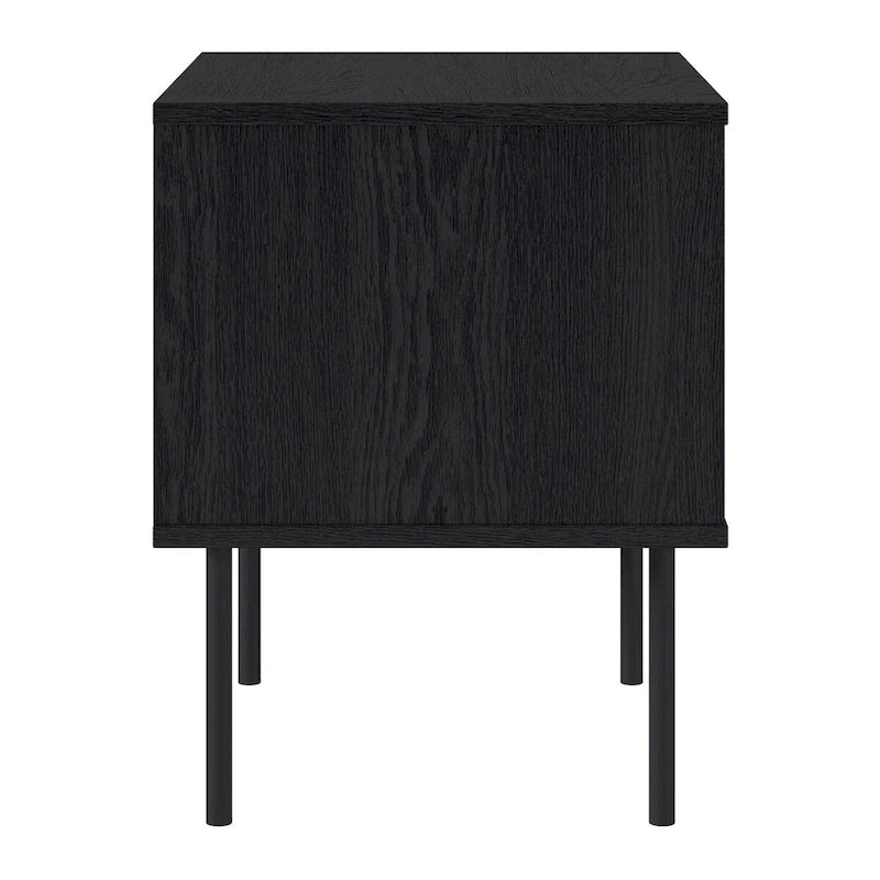 Fluted Side Table with Drawer, Black Wood Grain Finish