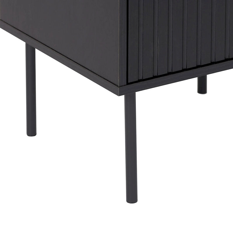 Fluted Side Table with Drawer, Black Wood Grain Finish