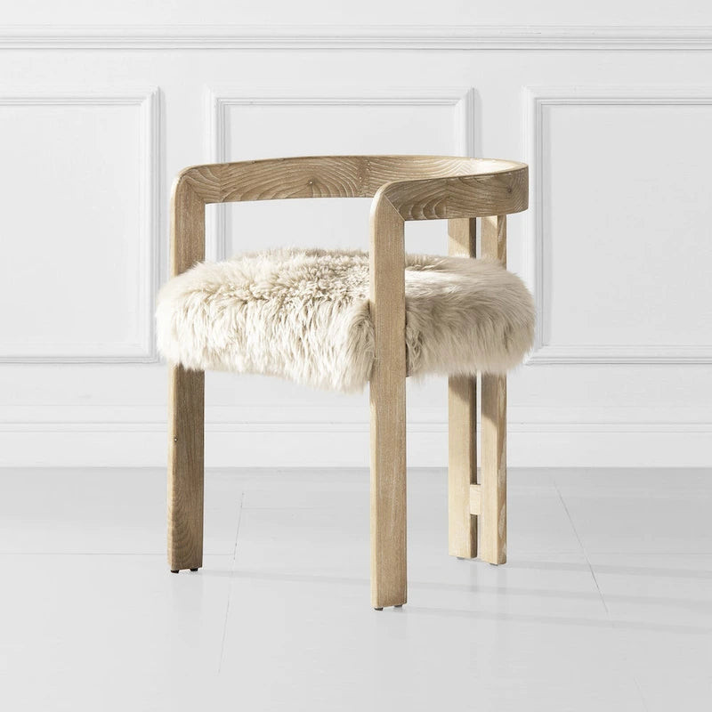 Sheepskin Dining Chair with Solid Ash Wood Frame