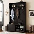 Hall Tree with Top Shelf and Storage Bench, Hallway Shoe Cabinet with Sliding Doors, Coat Rack with 5 Hanging Hooks